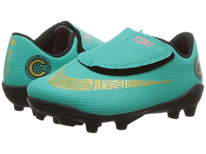 Nike Kids Vapor 12 Club Cr7 Mg Soccer (toddler/little Kid) (clear Jade/metallic Vivid Gold/black) Kids Shoes