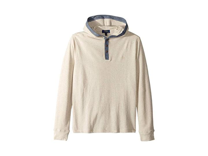 Polo Ralph Lauren Kids Waffle Knit Cotton Hoodie (big Kids) (new Sand Heather) Boy's Sweatshirt