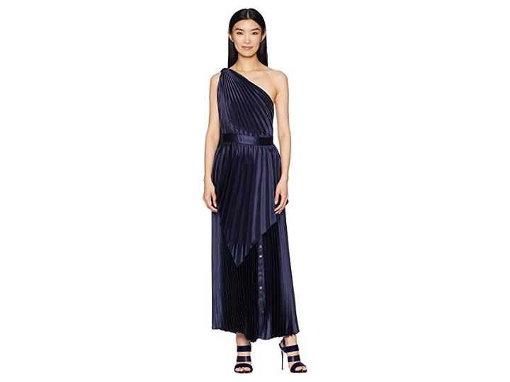 Yigal Azrouel Pleated Long Dress With Scarf Detail And Snap At Hem (myst) Women's Dress