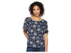 Lucky Brand Back Cutout Cotton Blend Top (navy Multi) Women's Short Sleeve Pullover