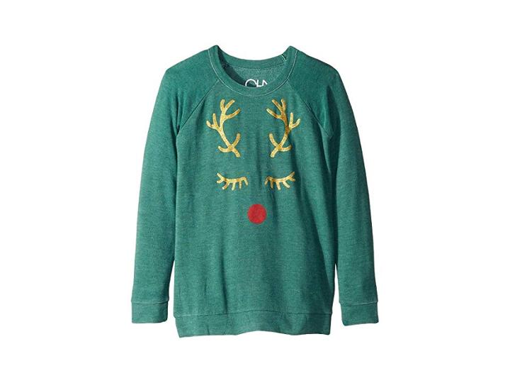 Chaser Kids Extra Soft Reindeer Face Pullover Sweater (little Kids/big Kids) (camp) Girl's Sweater