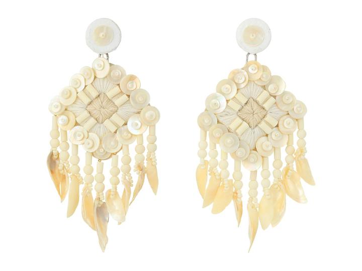 Tory Burch Beaded Shell Statement Earrings (new Ivory/ivory) Earring