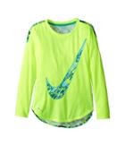 Nike Kids Dri-fit Modern Long Sleeve Graphic Top (little Kids) (volt) Girl's Clothing