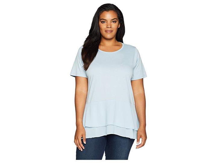 Michael Michael Kors Plus Size Solid Woven Double Hem Top (light Chambray) Women's Short Sleeve Knit