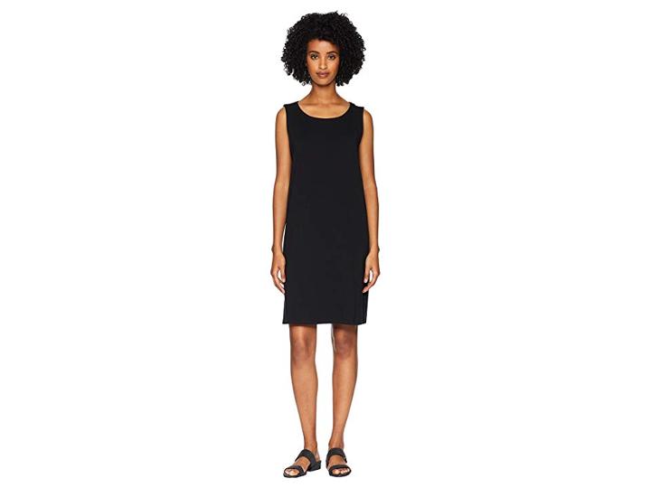 Eileen Fisher Organic Cotton Stretch Jersey Bateau Neck Shift Dress (black) Women's Dress