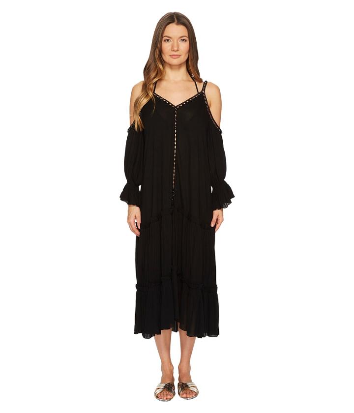 Jonathan Simkhai Crepe Studded V-neck Dress Cover-up (black) Women's Swimwear
