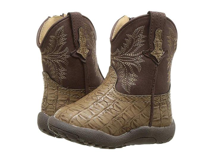 Roper Kids Chomp (infant/toddler) (tan Faux Caiman Vamp/brown Shaft) Cowboy Boots