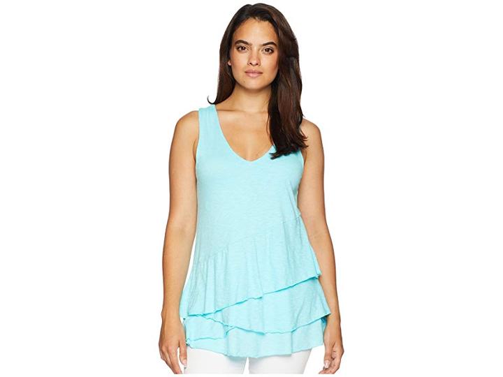 Mod-o-doc Featherweight Slub Jersey Tiered Ruffle Tank Top (pacific) Women's Sleeveless