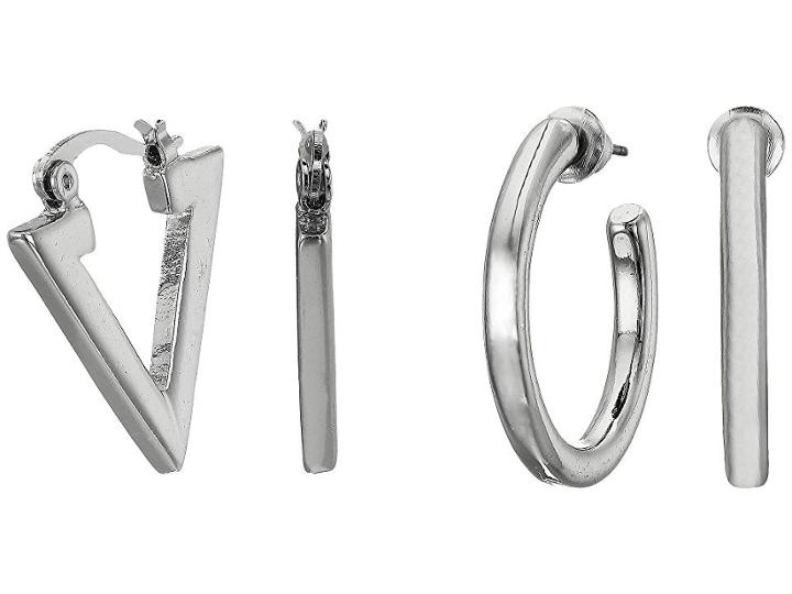 Steve Madden Trio Triangle Circle Rectangle Earrings (silver) Earring