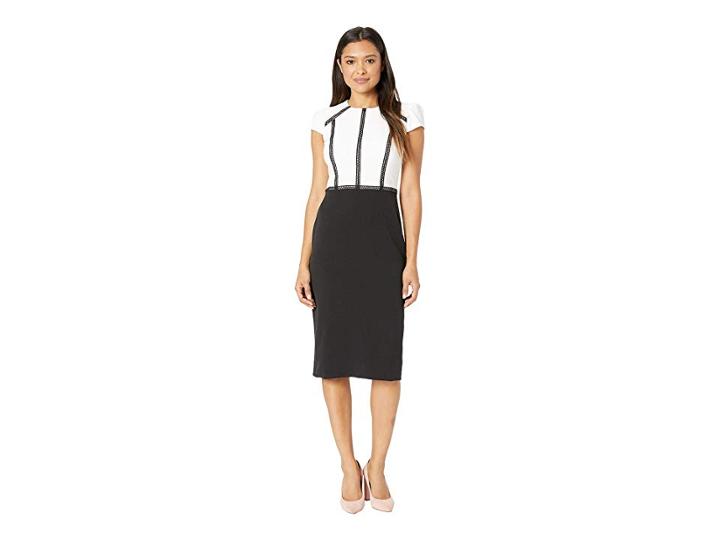 Maggy London Mystic Crepe Color Block Sheath Dress (black/white Cream) Women's Dress