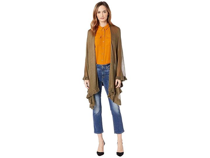 Collection Xiix Solid Ruffle Convertible Wrap (olive) Women's Clothing
