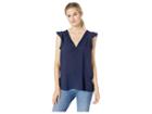 Michael Michael Kors V-neck Lace Trim Top (true Navy) Women's Clothing