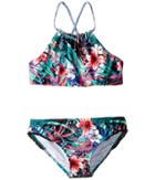 Seafolly Kids Tropical Vacation Reversible Tankini Set (little Kids/big Kids) (black Floral) Girl's Swimwear Sets