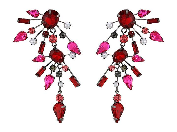 Steve Madden Rhinestone Cluster Drop Earrings (red/pink/gunmetal-tone) Earring