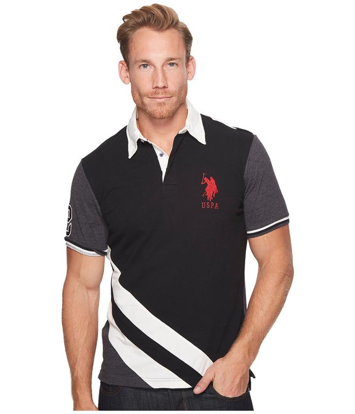 U.s. Polo Assn. Classic Fit Color Block Short Sleeve Pique Polo Shirt (black) Men's Short Sleeve Pullover