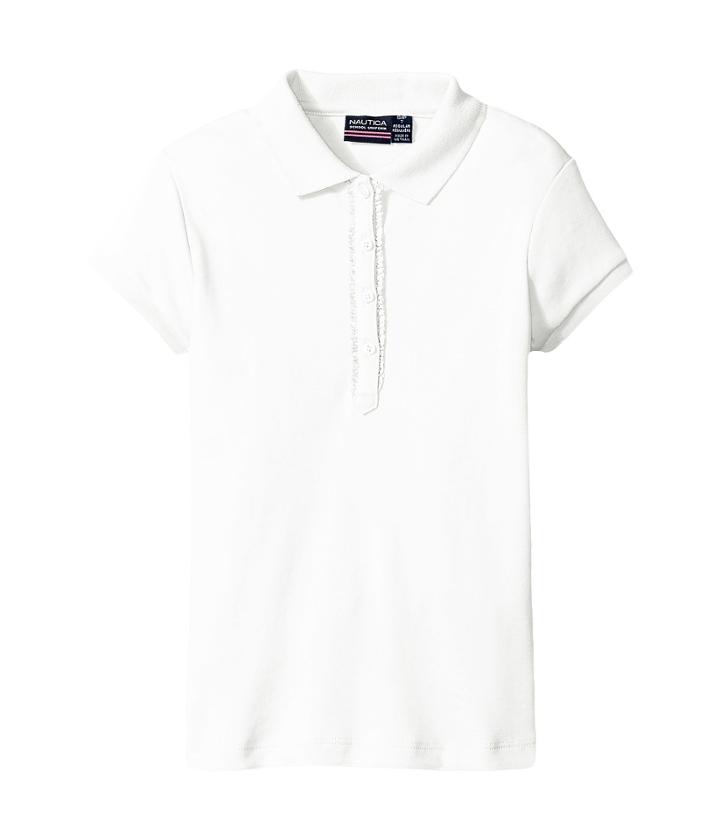 Nautica Kids Short Sleeve Polo With Ruffle Placket (big Kids) (white) Girl's Short Sleeve Pullover