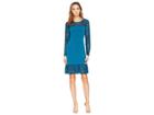 Michael Michael Kors Fabric Mix Long Sleeve Dress (luxe Teal) Women's Dress