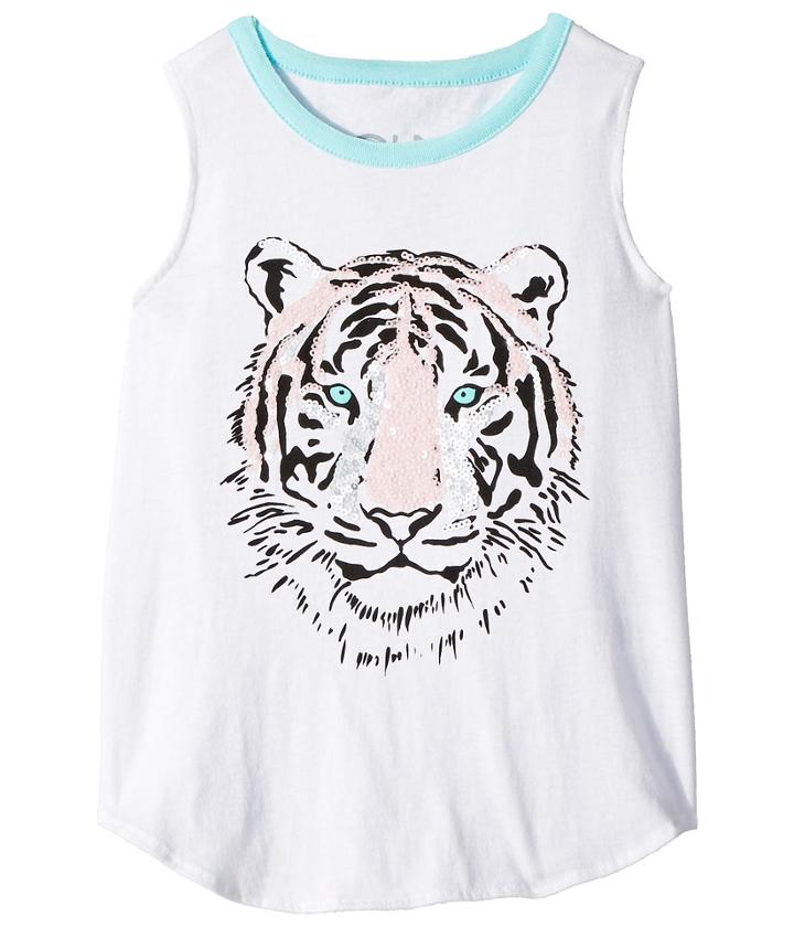 Chaser Kids Vintage Jersey Sequin Tiger Tank Top (little Kids/big Kids) (white/breezy) Girl's Sleeveless