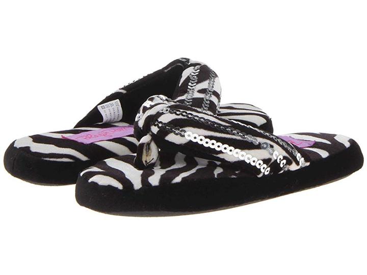 M&f Western Kids Sequin Flip Flop Slippers (toddler/little Kid/big Kid) (zebra) Girls Shoes