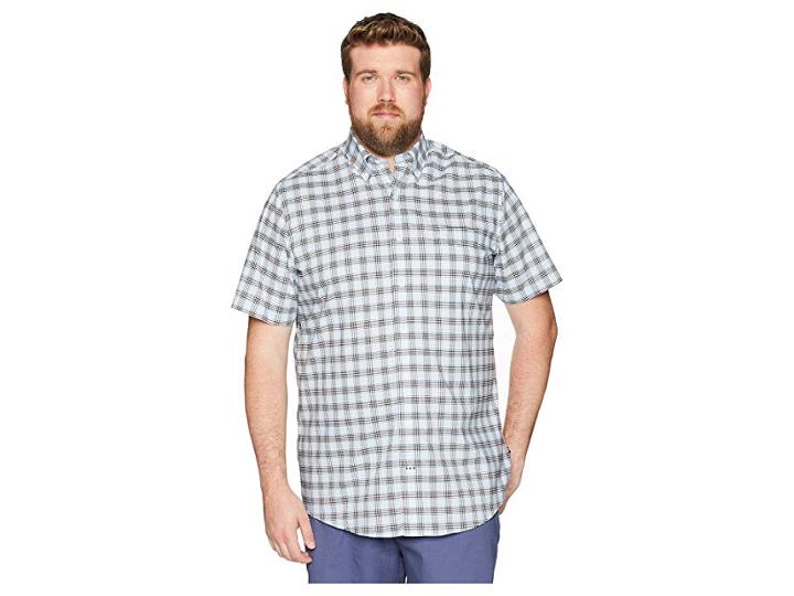 Nautica Big & Tall Big Tall Short Sleeve Plaid Woven (sea Mist) Men's Clothing
