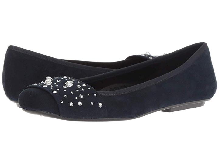 Vaneli Nasim (navy Suede/navy Elastic/clear Stones/silver/studs/white Pearl) Women's Flat Shoes