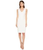 Badgley Mischka V-neck Butter Crepe Bow Shoulder Dress (ivory) Women's Dress
