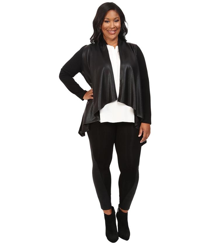 Karen Kane Plus Plus Size Faux Leather Front Knit Jacket (black) Women's Coat