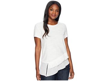Two By Vince Camuto Short Sleeve Asymmetrical Ruffle Hem Tee W/ Fringe Trim (new Ivory) Women's T Shirt