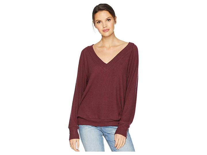 Lna Brushed Moby V-neck (heather Rust) Women's Long Sleeve Pullover