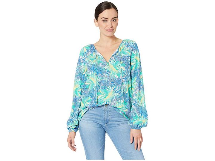 Pappagallo Colette Tie Neck Top (island Blue Multi) Women's Blouse