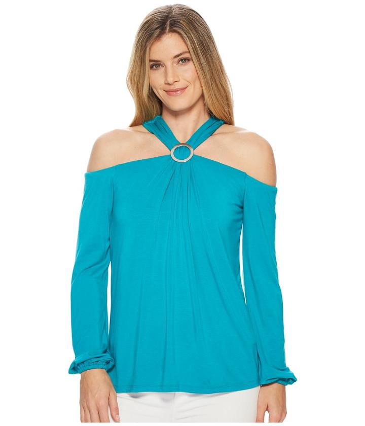 Michael Michael Kors Ring Shired Halter Top (tile Blue) Women's Clothing