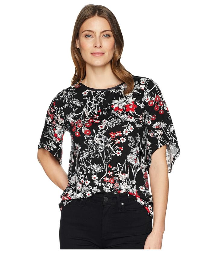 Jones New York Flutter Sleeve Boat Neck Top (black Combo) Women's Clothing