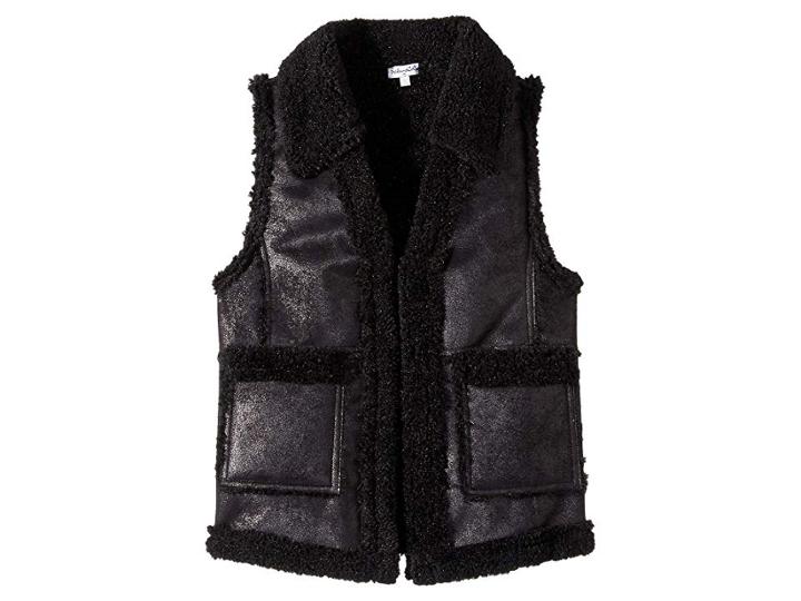 Splendid Littles Pleather Sherpa Vest (big Kids) (black) Girl's Vest