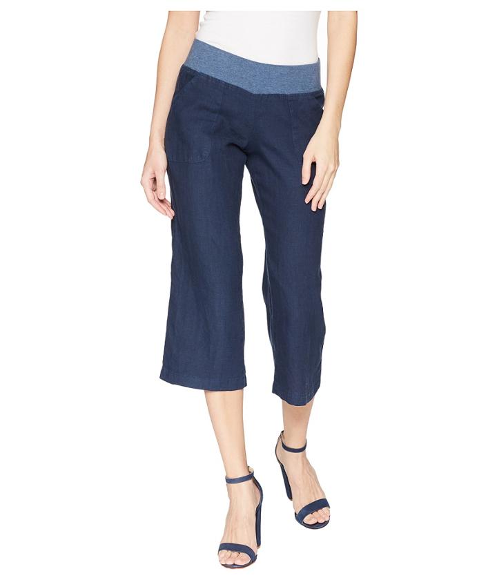 Allen Allen Crop Linen Pant Rib Waist (lapis) Women's Casual Pants