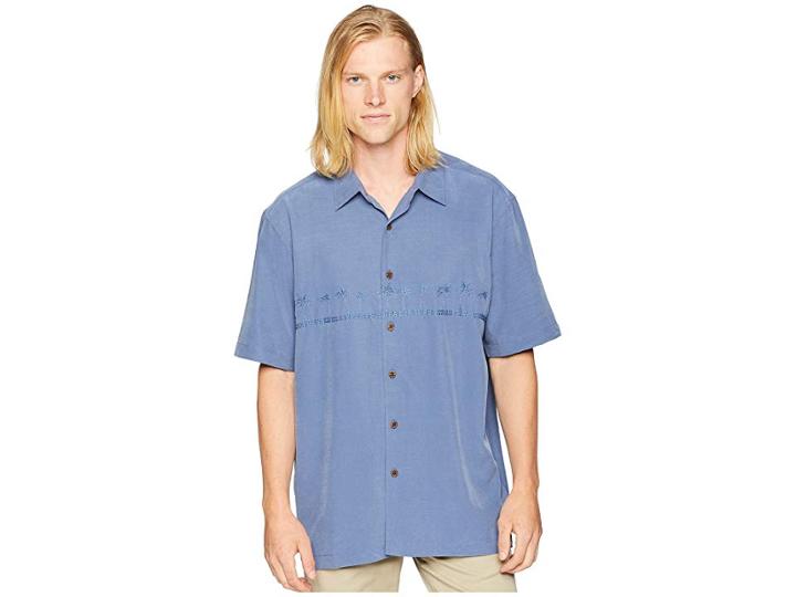 Quiksilver Waterman Tahiti Palms 4 Traditional Polynosic Woven Top (blue Indigo) Men's Clothing