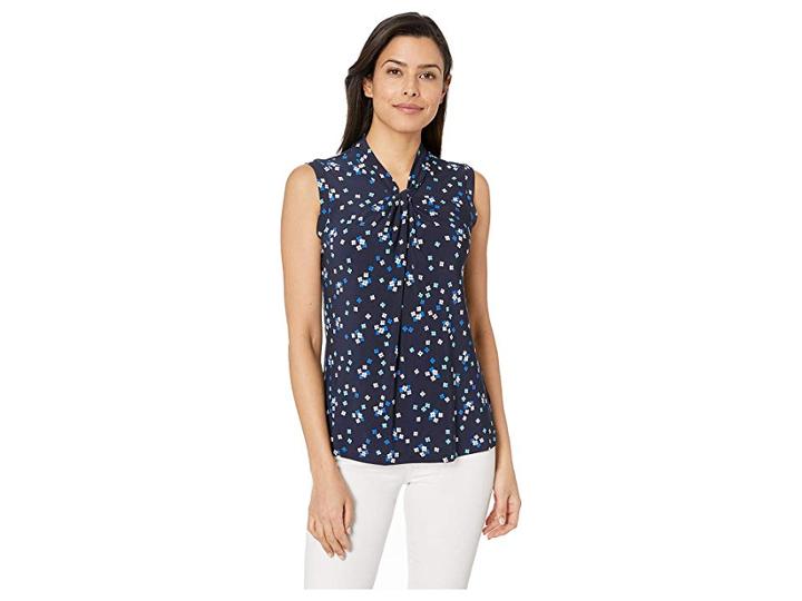 Tommy Hilfiger Printed Knot Neck Knit Top (splash Multi) Women's Clothing