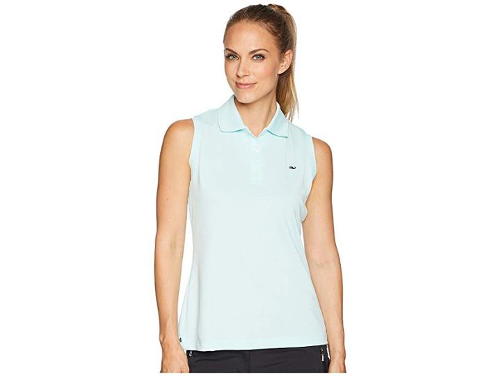 Vineyard Vines Golf Sleeveless Performance Pique Polo (crystal Blue) Women's Clothing