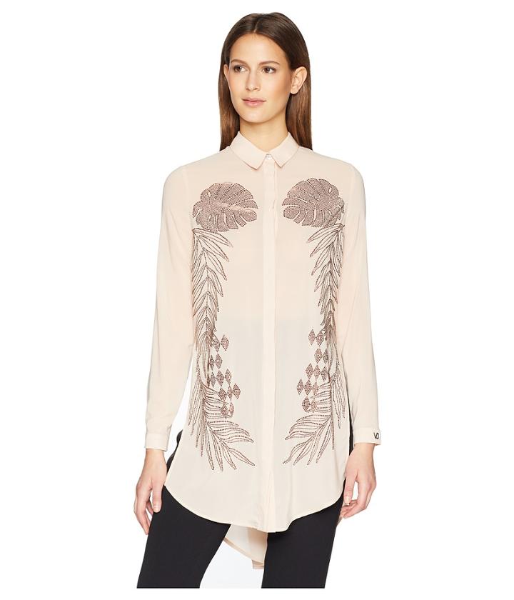 Versace Jeans Sheer Button Up Tunic (rose Dust) Women's Blouse