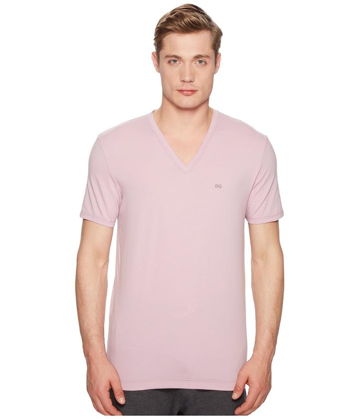 Dolce & Gabbana Stretch Cotton V-neck T-shirt (pink) Men's T Shirt