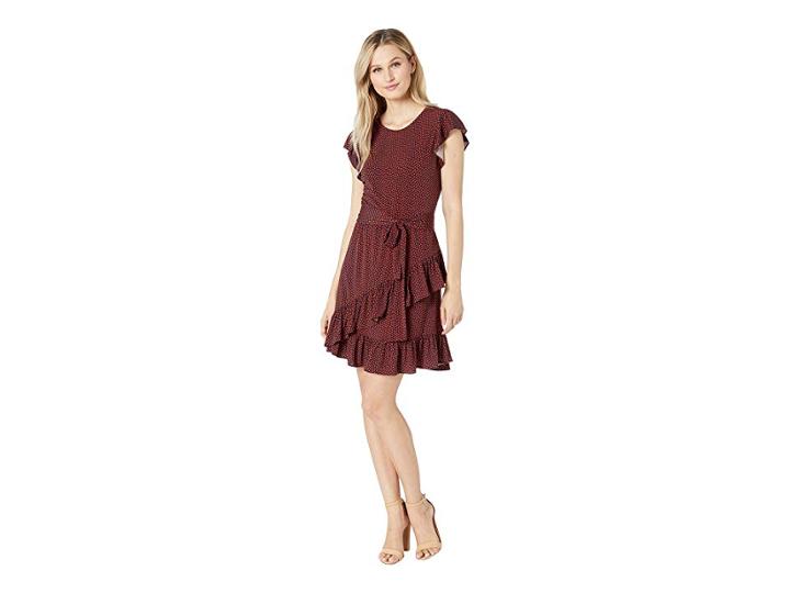 Michael Michael Kors Bud Flutter Wrap Skirt Dress (true Navy/bright Terra Cotta) Women's Dress