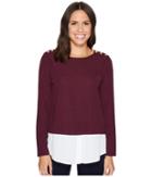 Calvin Klein Textured Twofer Top With Buttons (aubergine) Women's Clothing