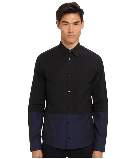 Costume National Color Block Button Up Shirt (blue/black) Men's Long Sleeve Button Up