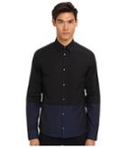 Costume National Color Block Button Up Shirt (blue/black) Men's Long Sleeve Button Up