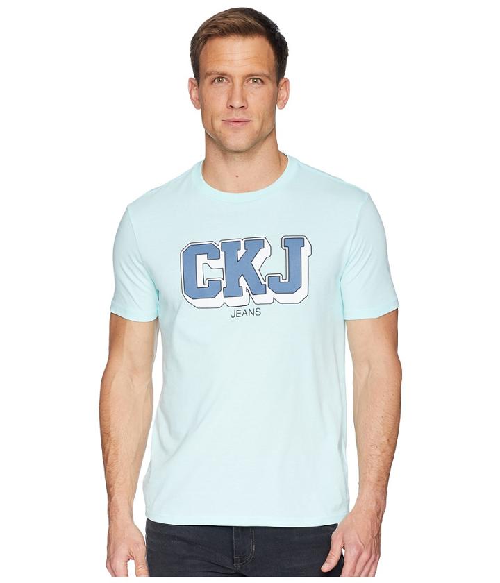 Calvin Klein Jeans Short Sleeve T-shirt Ckj Athletic Logo (pastel Turquoise) Men's Clothing