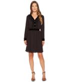 The Kooples Long Sleeve Dress With A V-neck And Front Button (black) Women's Dress