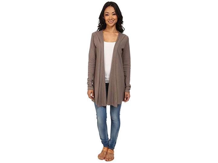 Allen Allen Hooded Open Cardigan Thermal Wrap (mushroom) Women's Coat