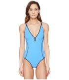 Jonathan Simkhai Reversible Deep V One-piece (blue/grey) Women's Swimsuits One Piece