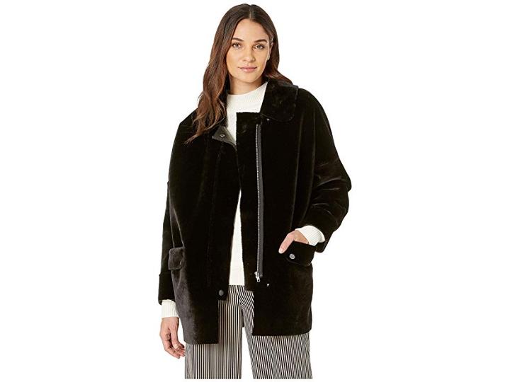 Free People Lindsay Faux Sherpa Coat (black) Women's Coat