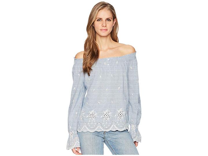 Karen Kane Bell Sleeve Embroidered Peasant Top (stripe) Women's Clothing