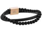 Steve Madden Double Band Bead And Textured Leather Bracelet (black) Bracelet